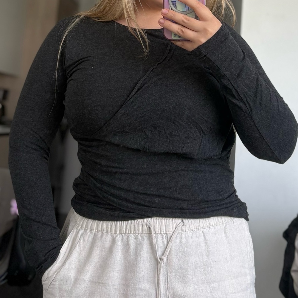 Express Black Ruched Long Sleeve Tee